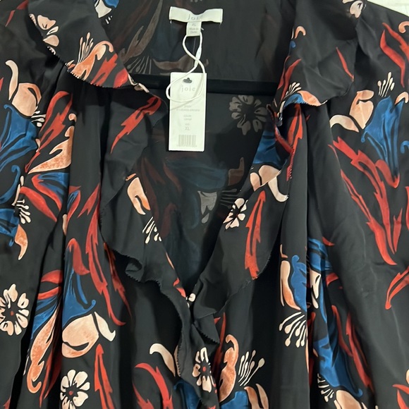 Joie Nour Women's Dress Small S Black Floral Print Silk Ruffle Peplum - Picture 7 of 7